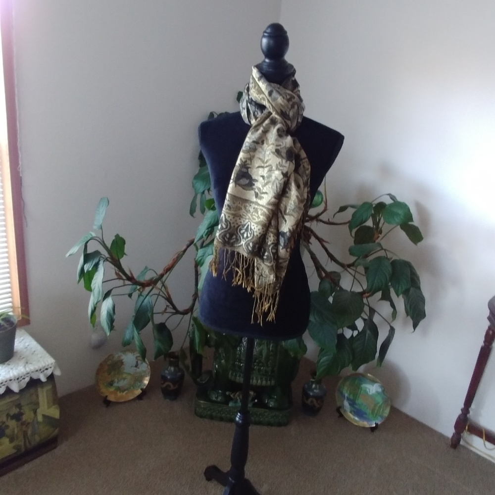 Beautiful Black Gold and Silver Pashmina scarf fro